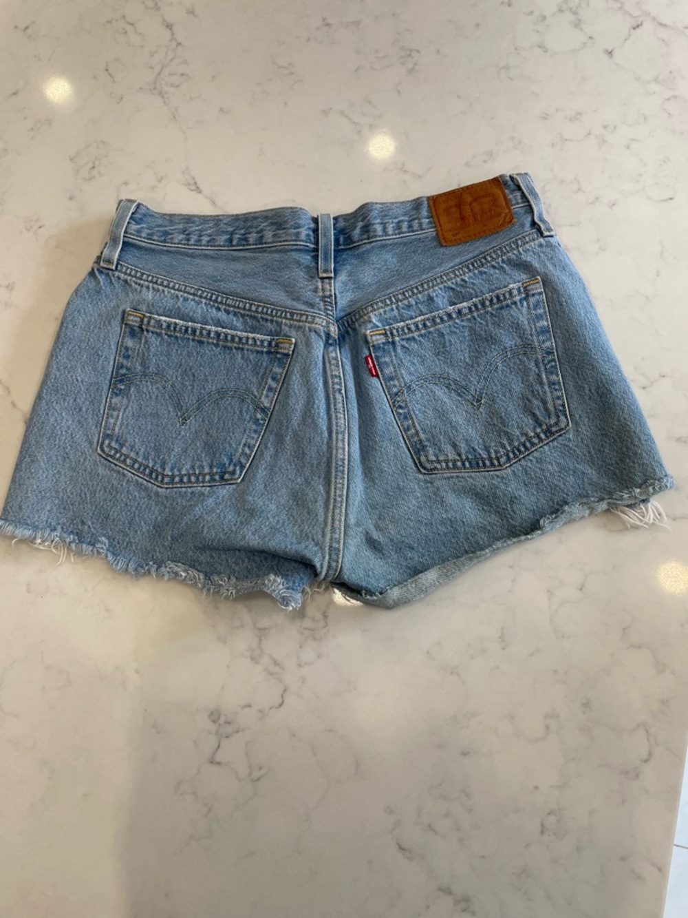 Levi's 501 button front Light Blue Distressed Denim Cutoff Shorts - Picture 2 of 11